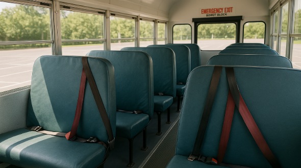 Interior of Charter Bus Company Mount Vernon's School Bus in Mount Vernon